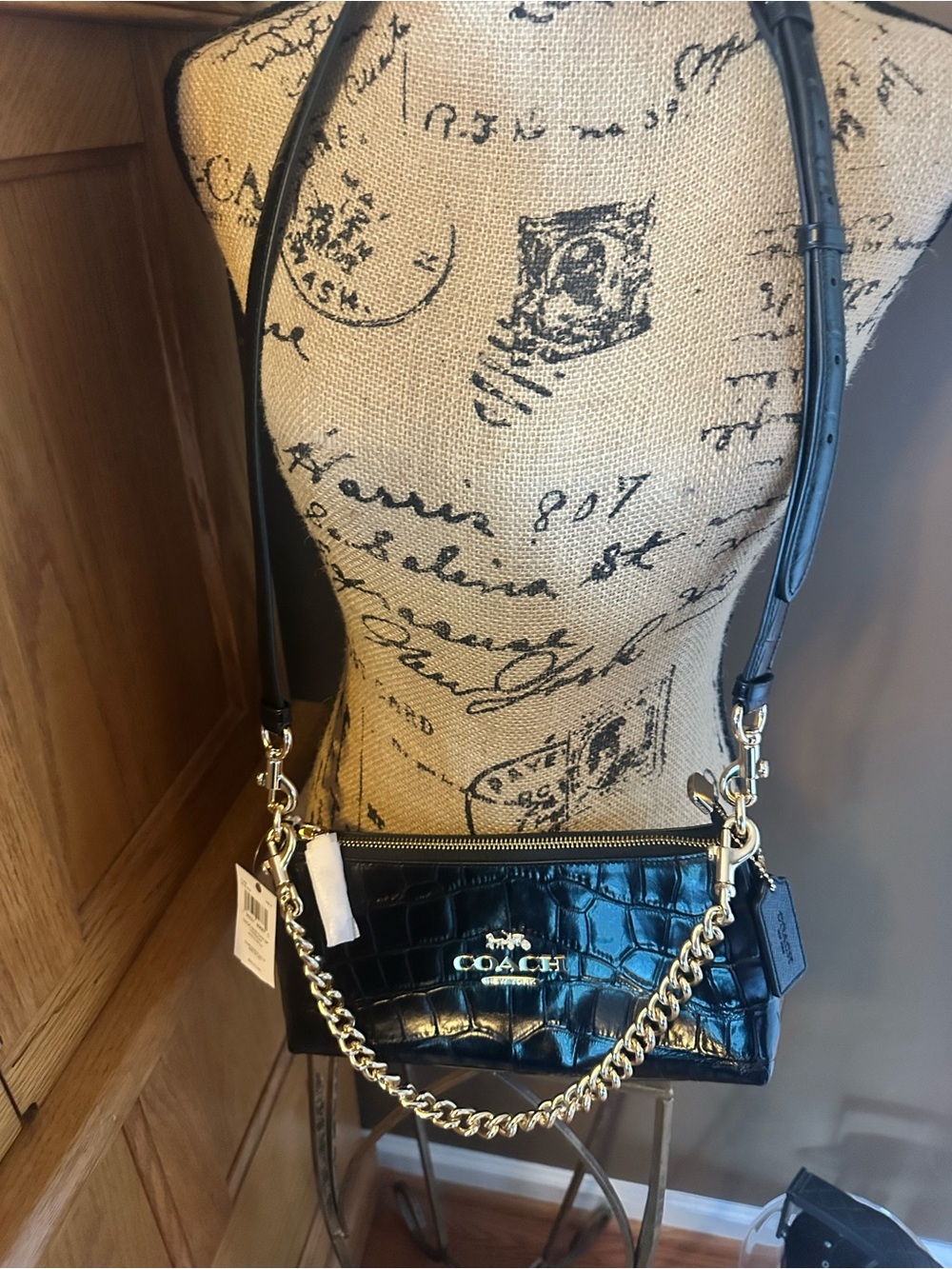 Coach ❤️Limited Charlotte Shoulder Bag In  Black Crocodile-embossed leather. NWT - Picture 4 of 14